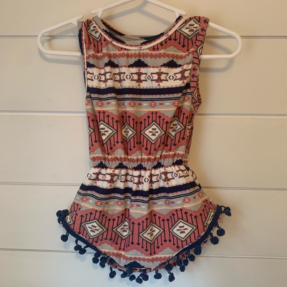 Bailey’s Blossoms Dillon Pom Pom Romper Aztec